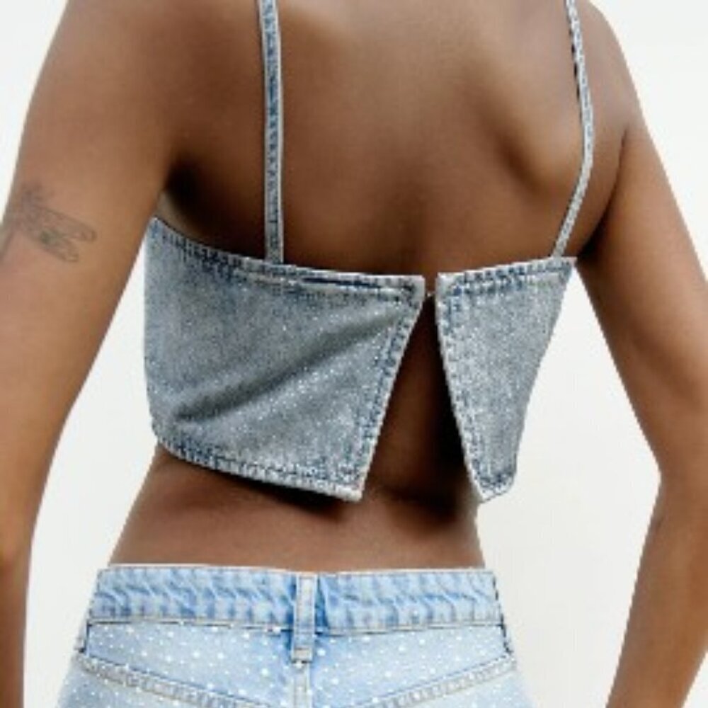 ZARA CROP TOP WITH RHINESTONES SIZE M-L 6688/020/406 - Picture 3 of 7